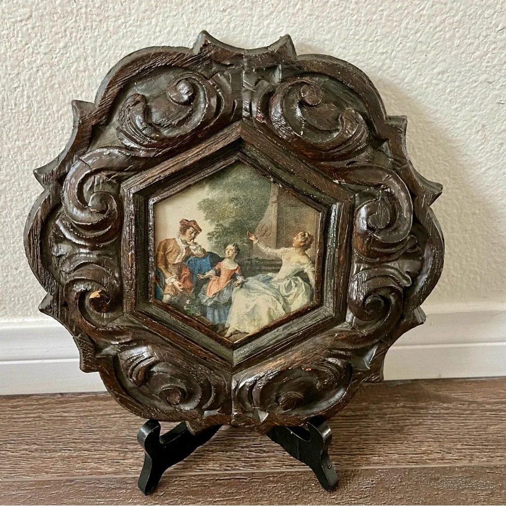 Vintage Ornate Brown Framed Art Piece 9/9 inch